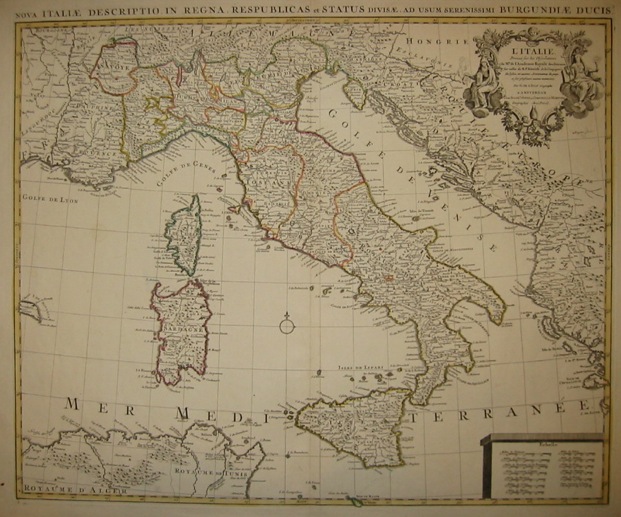 De l'Isle Guillaume (1675-1726) Nova Italiae descriptio in Regna, Respublicas et Status divisae. Ad usum serenissimi Burgundiae Ducis 1720 ca. Amsterdam